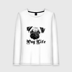 Лонгслив хлопковый женский Pug life, цвет: белый