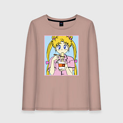 Лонгслив хлопковый женский Sailor Moon Usagi Tsukino, цвет: пыльно-розовый