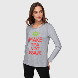 Лонгслив хлопковый женский Make tea not war, цвет: меланж — фото 2