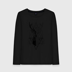 Лонгслив хлопковый женский Polygonal deer, цвет: черный