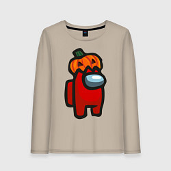 Лонгслив хлопковый женский HALLOWEEN IS AMONG US, цвет: миндальный