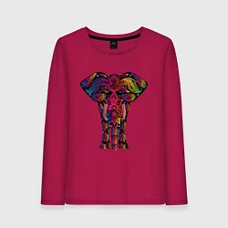 Лонгслив хлопковый женский  Слон с орнаментом, цвет: маджента