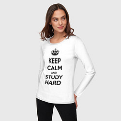 Лонгслив хлопковый женский Keep Calm & Study Hard, цвет: белый — фото 2