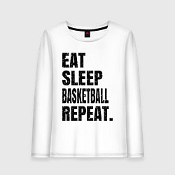 Лонгслив хлопковый женский EAT SLEEP BASKETBALL REPEAT, цвет: белый