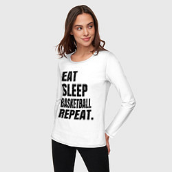 Лонгслив хлопковый женский EAT SLEEP BASKETBALL REPEAT, цвет: белый — фото 2
