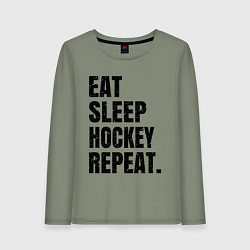 Лонгслив хлопковый женский EAT SLEEP HOCKEY REPEAT, цвет: авокадо