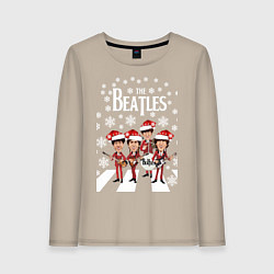 Лонгслив хлопковый женский Битлз Новогодний, цвет: миндальный