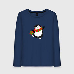 Лонгслив хлопковый женский ПИНГВИНЁНОК парная, цвет: тёмно-синий