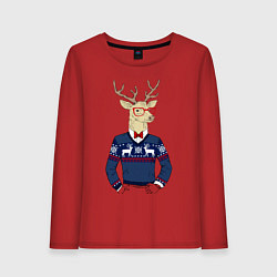 Лонгслив хлопковый женский Hipster Deer, цвет: красный