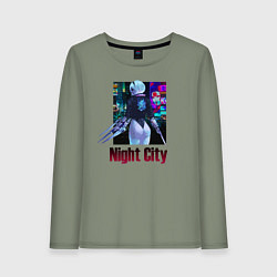 Лонгслив хлопковый женский Night City Nier: automata, цвет: авокадо