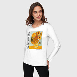 Лонгслив хлопковый женский Подсолнухи Винсент Ван Гог, цвет: белый — фото 2