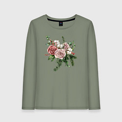 Лонгслив хлопковый женский Букет роз, цвет: авокадо