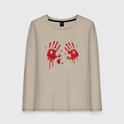 Лонгслив хлопковый женский Кровавые отпечатки рук, цвет: миндальный