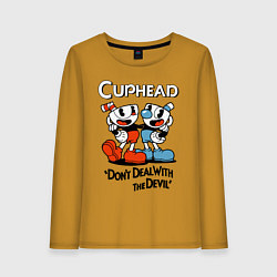 Лонгслив хлопковый женский Cuphead, Dont deal with devil, цвет: горчичный