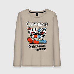 Лонгслив хлопковый женский Cuphead, Dont deal with devil, цвет: миндальный