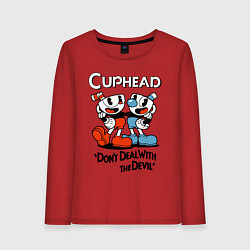 Лонгслив хлопковый женский Cuphead, Dont deal with devil, цвет: красный