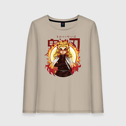 Лонгслив хлопковый женский Огненный Столп Kimetsu no Yaiba, цвет: миндальный
