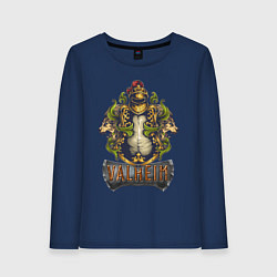 Лонгслив хлопковый женский Valheim рыцарь и львы, цвет: тёмно-синий