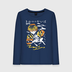 Лонгслив хлопковый женский Зеницу Агацума Kimetsu no Yaiba, цвет: тёмно-синий