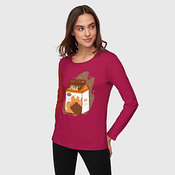 Лонгслив хлопковый женский Коробка шоколадного молока, цвет: маджента — фото 2