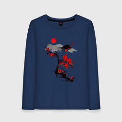 Лонгслив хлопковый женский Рисунок Сакура, цвет: тёмно-синий