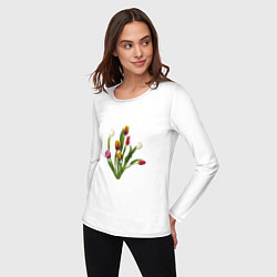 Лонгслив хлопковый женский Букет разноцветных тюльпанов, цвет: белый — фото 2
