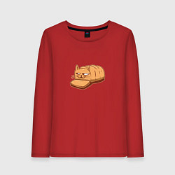 Лонгслив хлопковый женский Кот хлеб - Bread Cat, цвет: красный