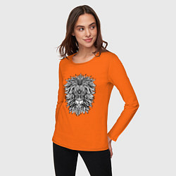 Лонгслив хлопковый женский Голова Льва с узором Мандала, цвет: оранжевый — фото 2