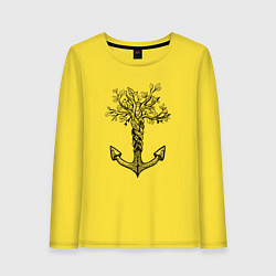 Лонгслив хлопковый женский Славянский якорь в виде дерева, цвет: желтый