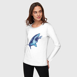 Лонгслив хлопковый женский Гигантская акула Мегалодон, цвет: белый — фото 2