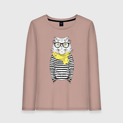 Лонгслив хлопковый женский Hipster Cat, цвет: пыльно-розовый