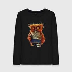 Лонгслив хлопковый женский Замученный уставший, цвет: черный