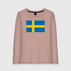 Лонгслив хлопковый женский Швеция Флаг Швеции, цвет: пыльно-розовый