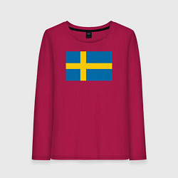 Лонгслив хлопковый женский Швеция Флаг Швеции, цвет: маджента