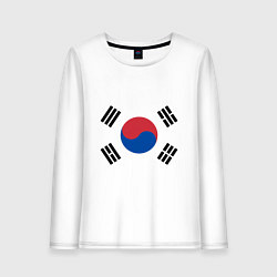 Лонгслив хлопковый женский Корея Корейский флаг, цвет: белый