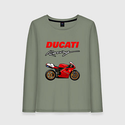 Лонгслив хлопковый женский DUCATI ДУКАТИ MOTOSPORT, цвет: авокадо