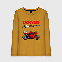 Лонгслив хлопковый женский DUCATI ДУКАТИ MOTOSPORT, цвет: горчичный