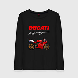 Лонгслив хлопковый женский DUCATI ДУКАТИ MOTOSPORT, цвет: черный