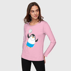 Лонгслив хлопковый женский Волейбол - Пингвин, цвет: светло-розовый — фото 2