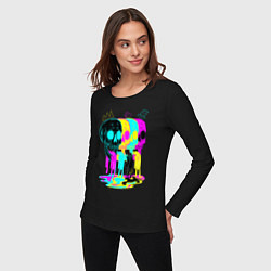 Лонгслив хлопковый женский 4 ЧЕРЕПА SKULLS NEON, цвет: черный — фото 2