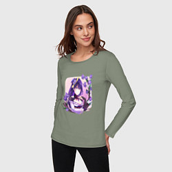 Лонгслив хлопковый женский Портрет Баал, цвет: авокадо — фото 2