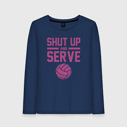 Лонгслив хлопковый женский Shut Up And Serve, цвет: тёмно-синий