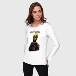 Лонгслив хлопковый женский Hip Hop Hussle, цвет: белый — фото 2