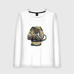 Лонгслив хлопковый женский Слон-военный, цвет: белый