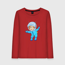 Лонгслив хлопковый женский Счастливый космонавт, цвет: красный