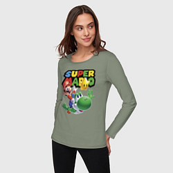 Лонгслив хлопковый женский Марио и Йоши в полёте, цвет: авокадо — фото 2