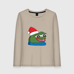 Лонгслив хлопковый женский Pepe, pepe happy, Пепе хеппи, pepe happy new year, цвет: миндальный