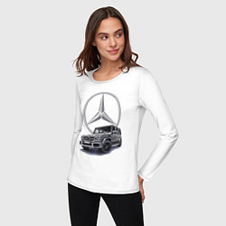 Лонгслив хлопковый женский Mercedes Gelendwagen G63 AMG G-class G400d, цвет: белый — фото 2