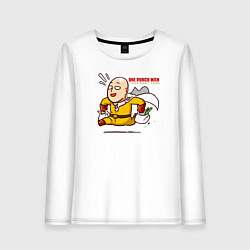 Лонгслив хлопковый женский Счастливый Сайтама с пакетами продуктов One Punch-, цвет: белый