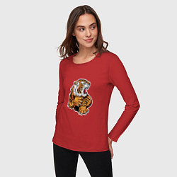 Лонгслив хлопковый женский Tiger Man, цвет: красный — фото 2